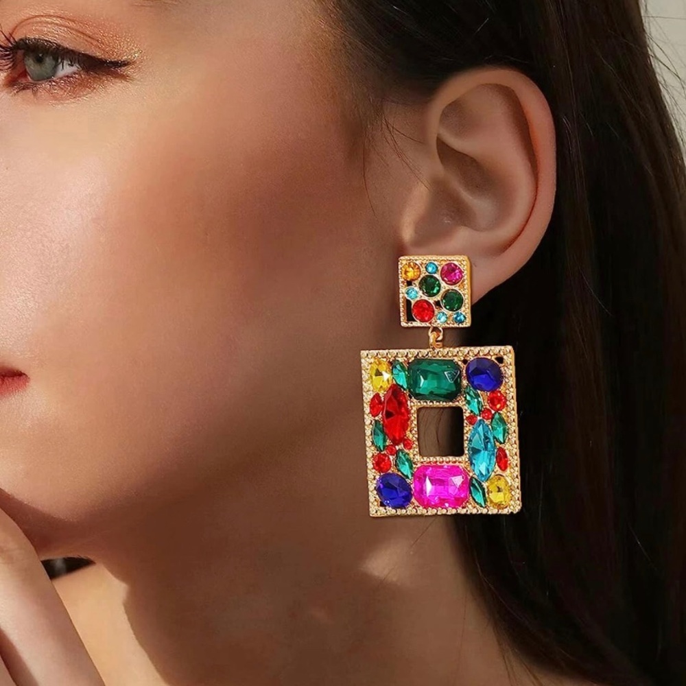 Gold framed Statement Drop Earrings